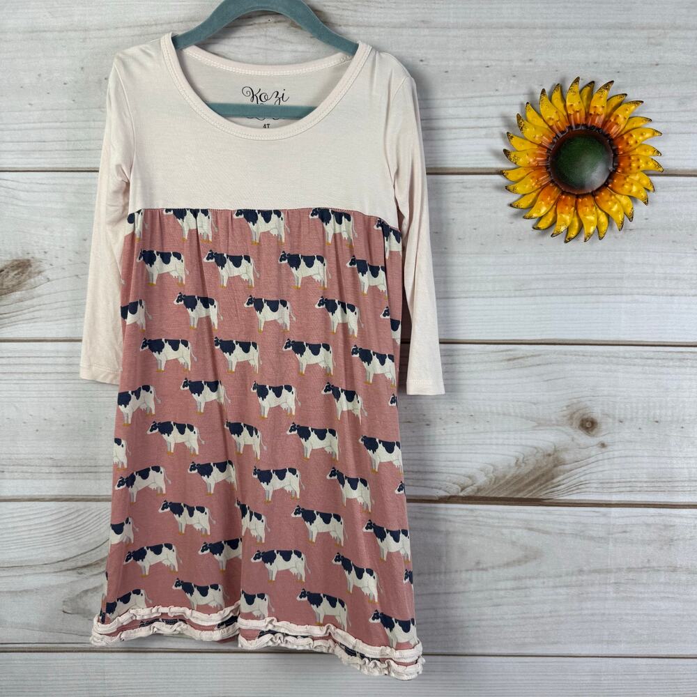 Kozi & Co Girls Cow Bamboo Dress 4T